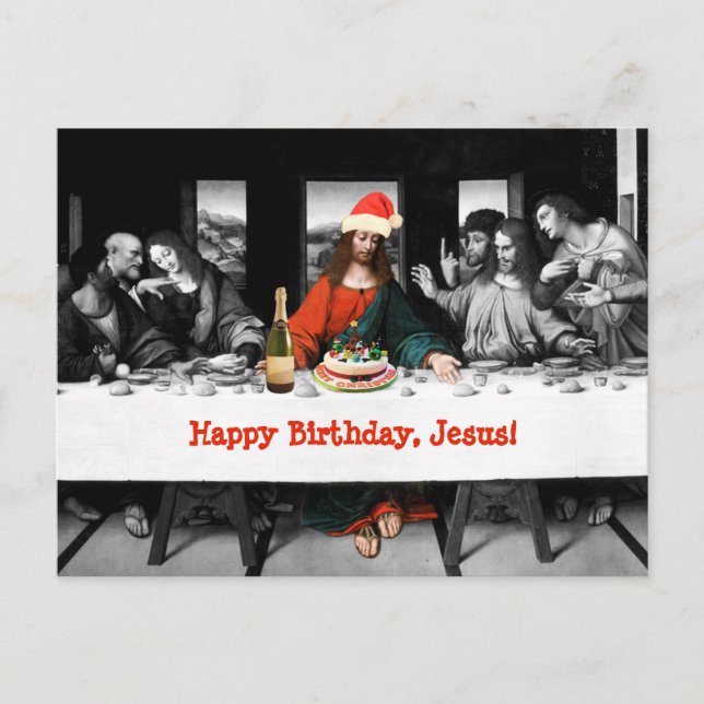 Postal Festiva ¡Feliz cumpleaños, Jesús! Navidades divertidos (Anverso)