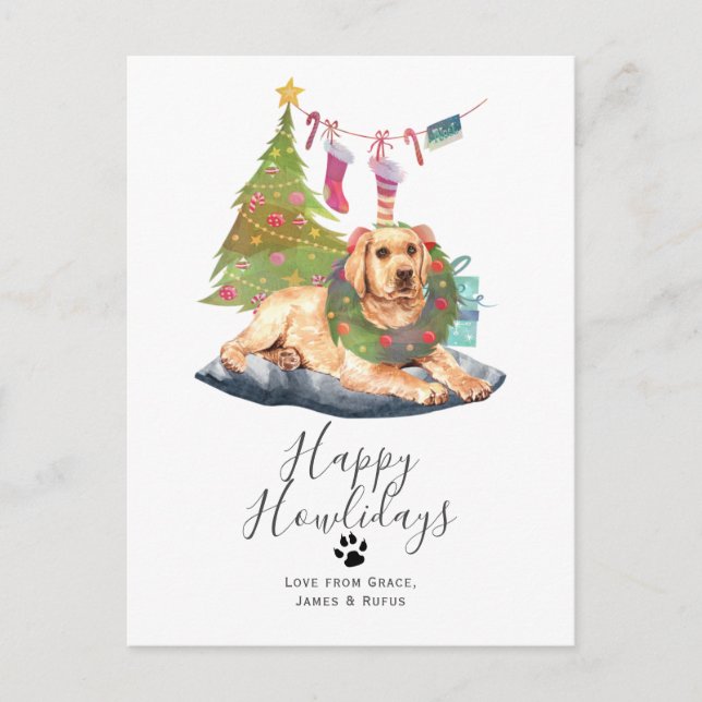 Postal Festiva Feliz cumpleaños, Navidades de perro labrador amar (Anverso)