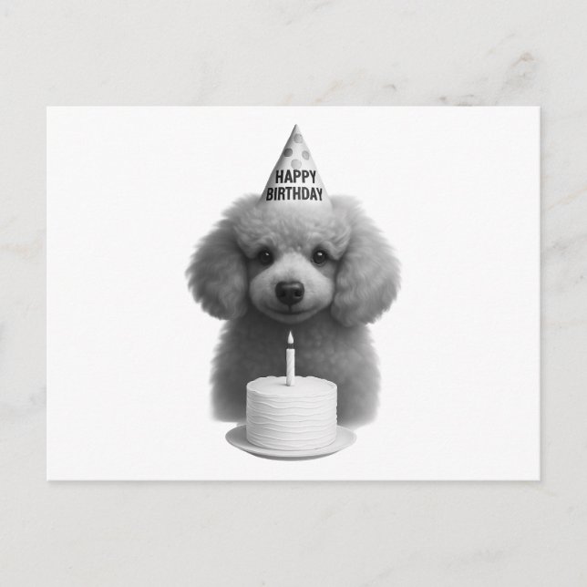 Postal Festiva Feliz cumpleaños Poodle (Anverso)
