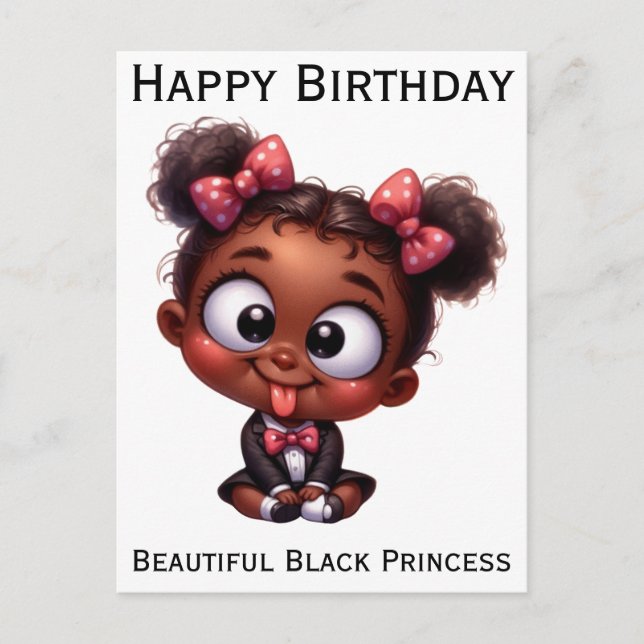 Postal Festiva Feliz cumpleaños princesa negra piel morena melani (Anverso)