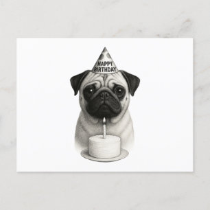 Postal Festiva Feliz cumpleaños Pug