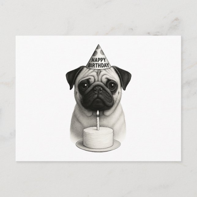 Postal Festiva Feliz cumpleaños Pug (Anverso)