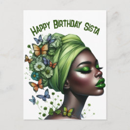 Postal Festiva Feliz cumpleaños Sista chica negro magia melanin q