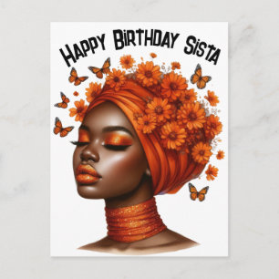 Postal Festiva Feliz cumpleaños Sista chica negro magia melanin q