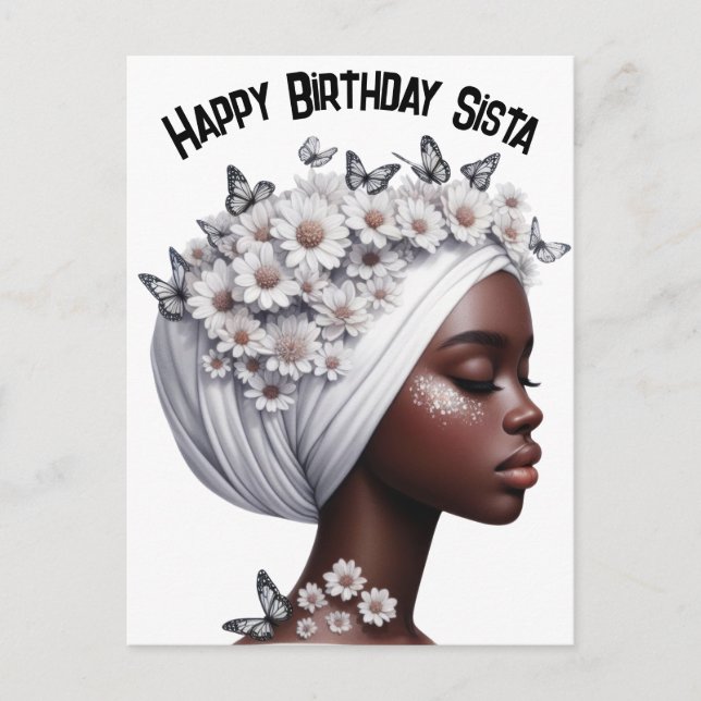 Postal Festiva Feliz cumpleaños Sista chica negro magia melanin q (Anverso)