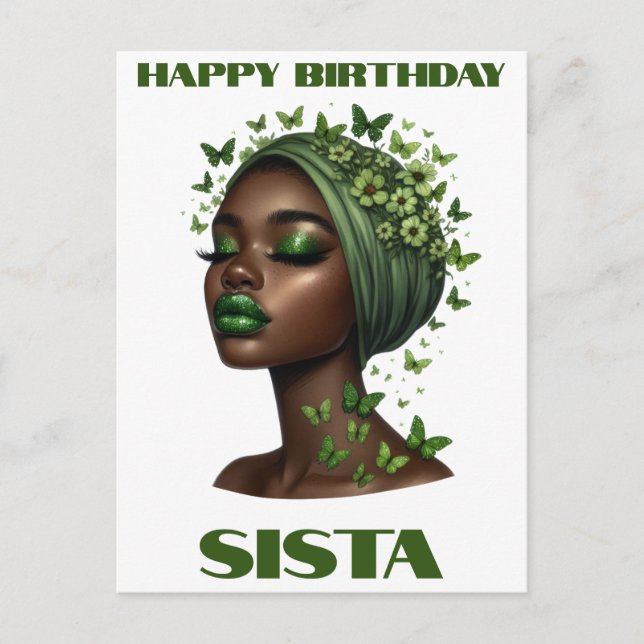 Postal Festiva Feliz cumpleaños sista mujer negra melanin reinas (Anverso)