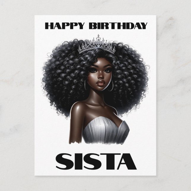 Postal Festiva Feliz cumpleaños sista mujer negra melanin reinas (Anverso)