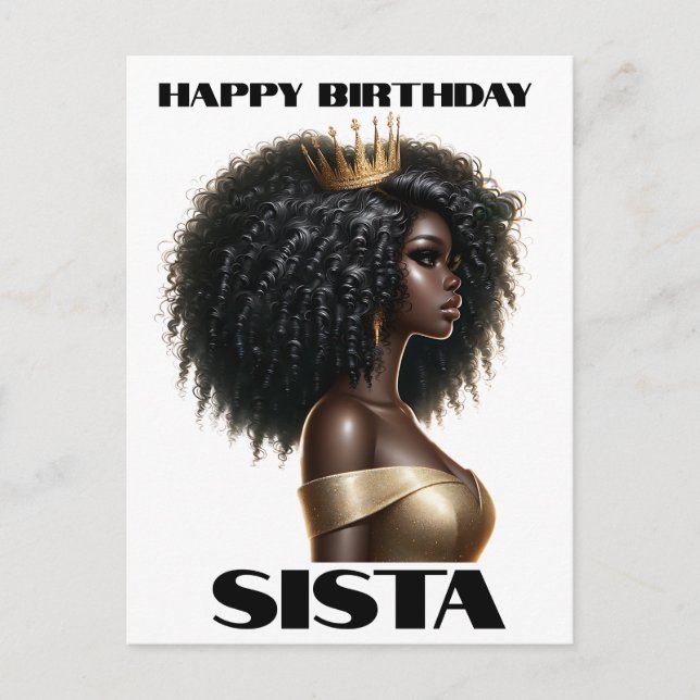 Postal Festiva Feliz cumpleaños sista mujer negra melanin reinas (Anverso)
