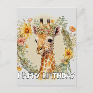 Postal Festiva Feliz cumpleaños Super Cute Giraffe