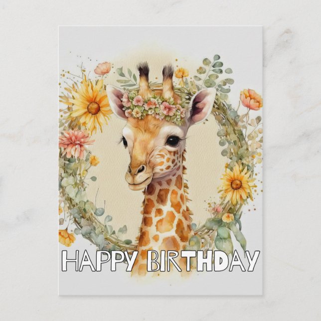Postal Festiva Feliz cumpleaños Super Cute Giraffe (Anverso)