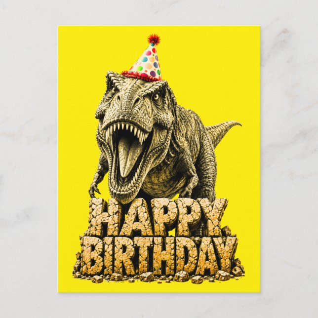 Postal Festiva Feliz Cumpleaños T-Rex (Anverso)