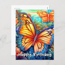Postal Festiva Feliz cumpleaños Whimsical Butterfly Design