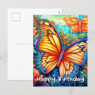 Postal Festiva Feliz cumpleaños Whimsical Butterfly Design