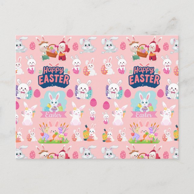 Postal Festiva Feliz Deseos de Pascua - Patrón Gracioso Conejito  (Anverso)