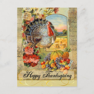 Postal Festiva Feliz Día de Acción de Gracias a Turquía, fruta, f