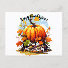 Postal Festiva Feliz Día de Acción de Gracias Calabaza de colores