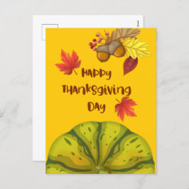 Postal Festiva Feliz Día de Acción de Gracias con Calabaza y Pino