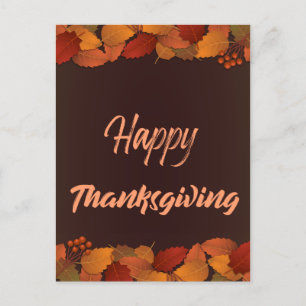 Postal Festiva Feliz Día de Acción de Gracias con hojas otoño