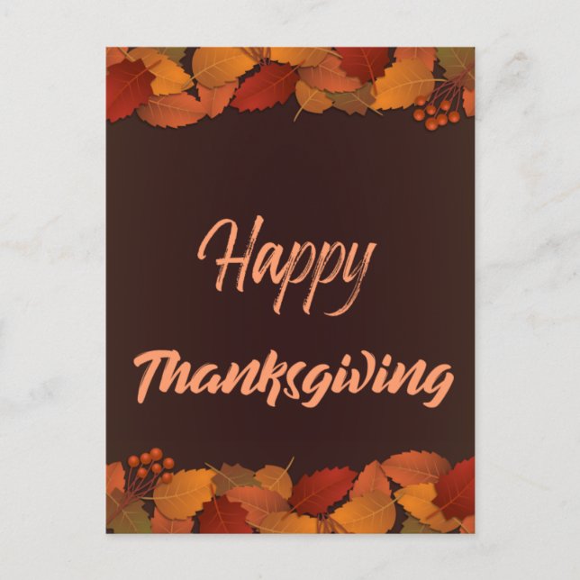 Postal Festiva Feliz Día de Acción de Gracias con hojas otoño (Anverso)