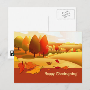 Postal Festiva Feliz Día de Acción de Gracias Escenario de Otoño