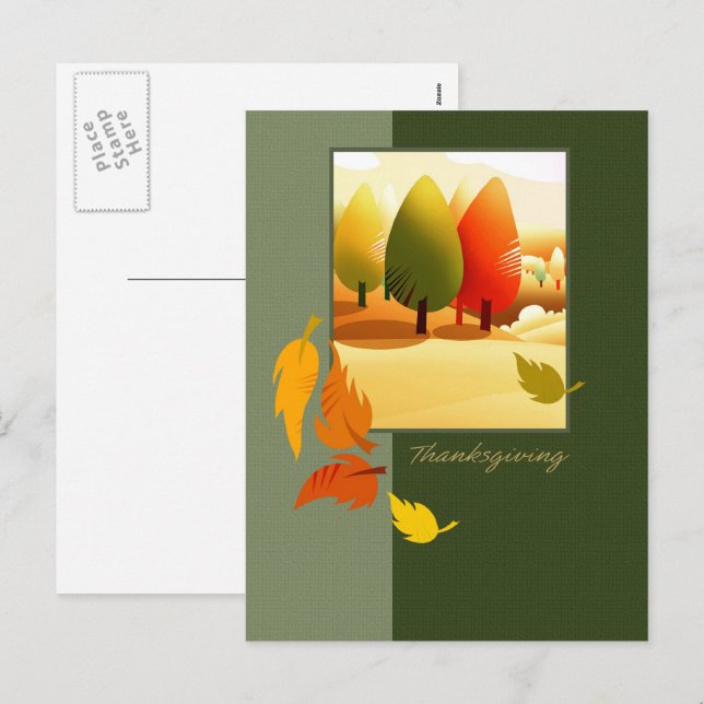 Postal Festiva Feliz Día de Acción de Gracias Escenario de Otoño (Anverso / Reverso)