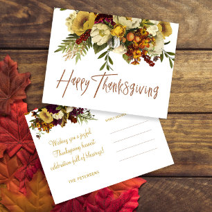 Postal Festiva Feliz Día de Acción de Gracias floral otoño modern