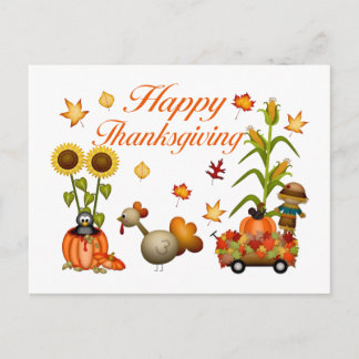 Postal Festiva Feliz Día de Acción de Gracias otoño deja calabaza