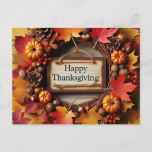 Postal Festiva Feliz Día de Acción de Gracias Otoño Leaf Wreath