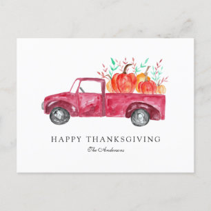Postal Festiva Feliz Día de Acción de Gracias Red Truck Fall Pump