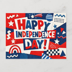 Postal Festiva Feliz Día de la Independencia Posmoderno Patriótic