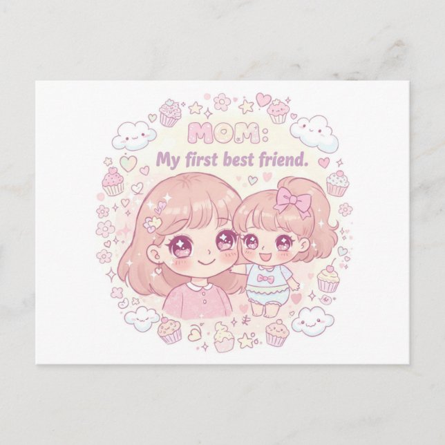 Postal Festiva Feliz Día de la Madre con un lindo diseño de anime (Anverso)
