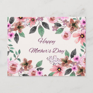 Postal Festiva Feliz día de la madre Flores acuarela