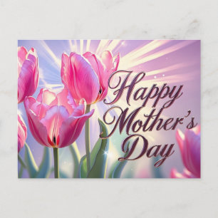 Postal Festiva Feliz Día de la Madre Flores de Tulipanes Rosas 