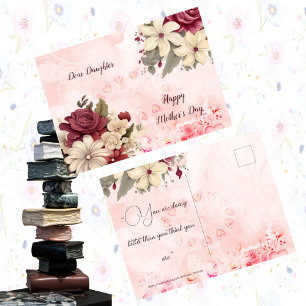 Postal Festiva Feliz Día de la Madre Hija de Rosas ruidosos flora