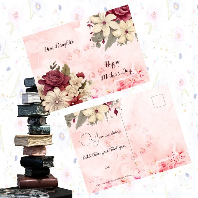 Postal Festiva Feliz Día de la Madre Hija de Rosas ruidosos flora (Happy Mothers Day Floral Rustic Roses Daughter Holiday Postcard)