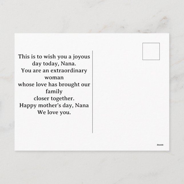 Postal Festiva Feliz día de la madre, nana, abuela simple 1 foto (Reverso)
