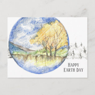 Postal Festiva Feliz Día de la Tierra Árboles de Langosta de Miel