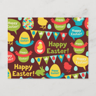 Postal Festiva Feliz Día de Pascua - Conejo Patrón y Pascua de Hu