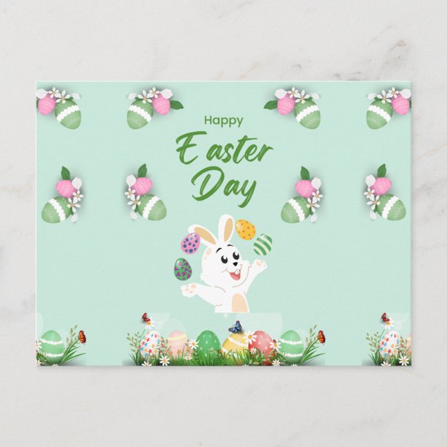 Postal Festiva Feliz Día de Pascua - Divertido Conejo y Pascua de (Anverso)