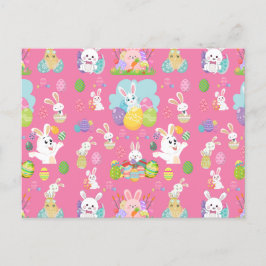 Postal Festiva Feliz Día de Pascua- Patrón Gracioso Conejo Y Huev