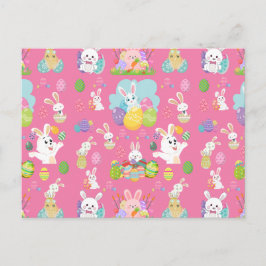 Postal Festiva Feliz Día de Pascua- Patrón Gracioso Conejo Y Huev