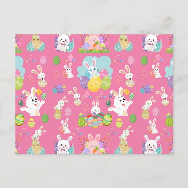 Postal Festiva Feliz Día de Pascua- Patrón Gracioso Conejo Y Huev (Anverso)