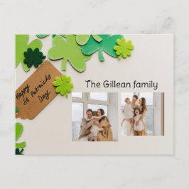 Postal Festiva Feliz Día de San Marcos, familia Shamrock, dos fot