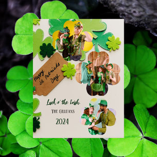 Postal Festiva Feliz Día de San Marcos, familia Shamrock, dos fot