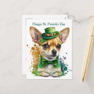 Postal Festiva Feliz día de San Patricio cachorro Chihuahua