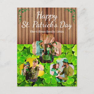 Postal Festiva Feliz día de San Patricio familia Shamrocks una fo