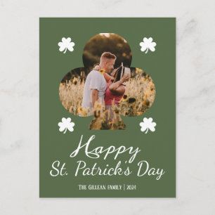 Postal Festiva Feliz día de San Patricio foto familiar de trébole
