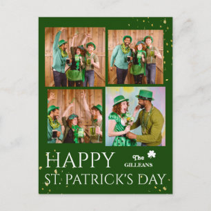 Postal Festiva Feliz día de San Patricio foto familiar de trébole