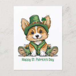 Postal Festiva Feliz Día de San Patricio Perro Corgi