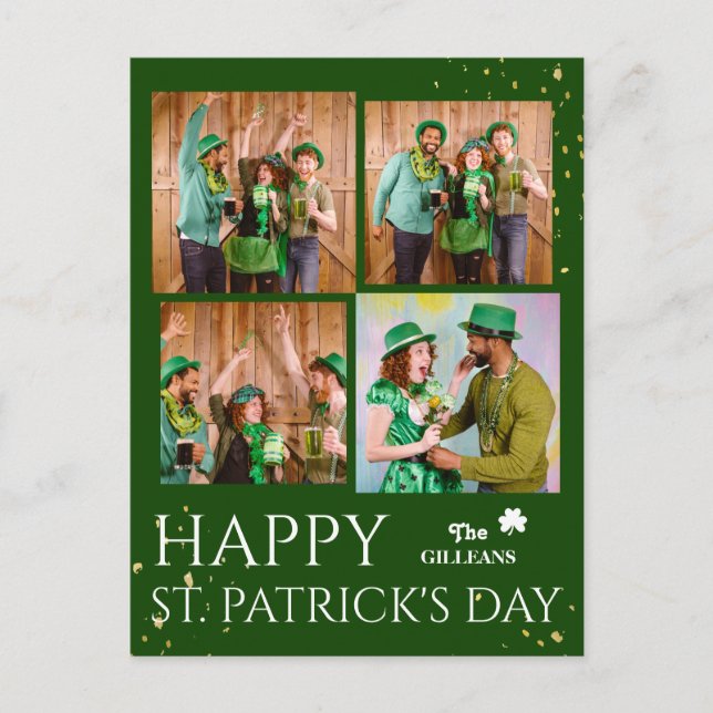 Postal Festiva Feliz Día de San Patrick, foto de la familia Shamr (Anverso)